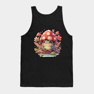 Cottagecore aesthetic frog on Mushroom Tank Top